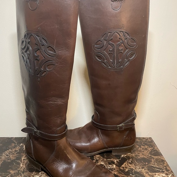 Frye Melissa Logo Boots Saddle Knee Riding Size 8.5 - Picture 5 of 16